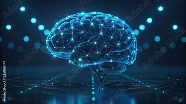 Fototapeta Large language models (LLM) leverage artificial intelligence for advanced computation. A digital representation of a brain composed of glowing connections