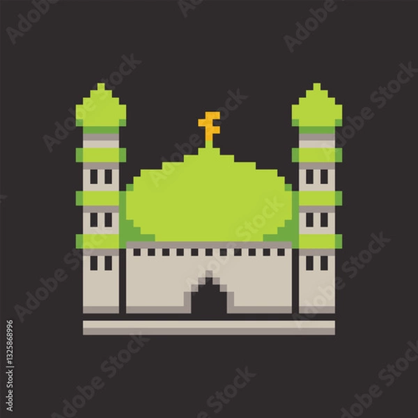 Fototapeta this is mosque icon in pixel art with simple color and this item good for presentations,stickers, icons, t shirt design,game asset,logo and your project