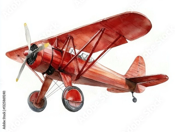 Fototapeta Vintage Red Biplane Aircraft in Flight Against a Clear Sky with Impressive Detailing and Classic Design Features