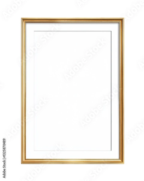 Obraz isolated transparent Background. brushed gold thin frame with sharp edges and white mat, perfect for elegant artwork or photographs
