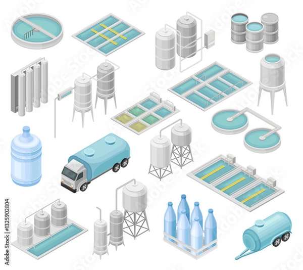 Fototapeta Water Purification Industrial System and Facility Vector Set
