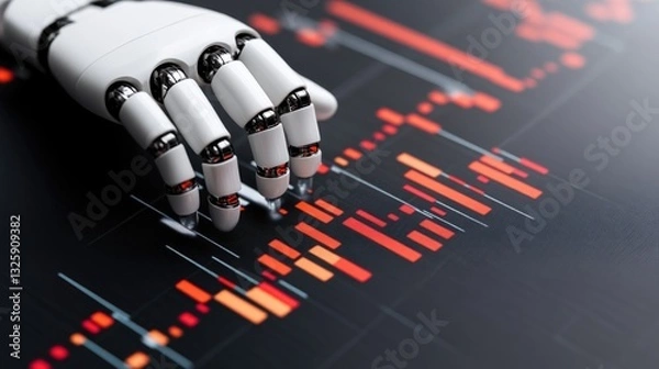 Fototapeta Robotic hand interacting with digital data visualization