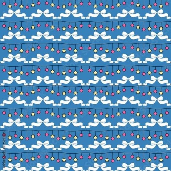 Obraz Winter Celebration Pattern with Ribbons and Ornaments