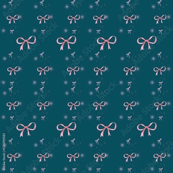 Obraz Pink Bow and Sparkle Pattern on Teal Background