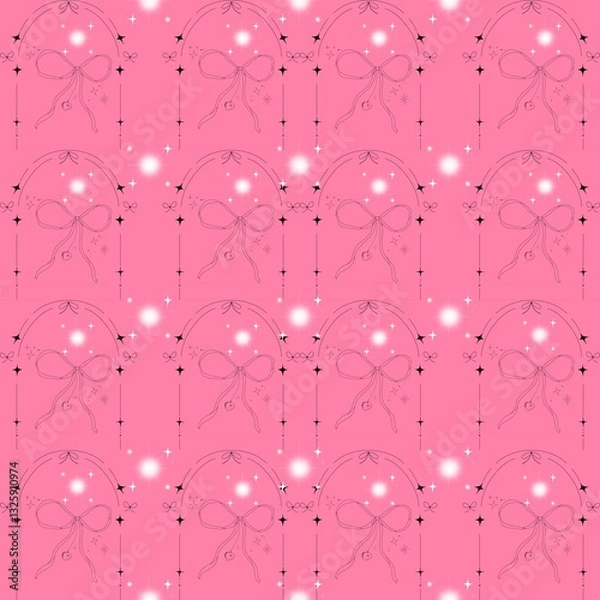 Obraz Seamless Pink Bow Pattern with Sparkles, Elegant Feminine Background