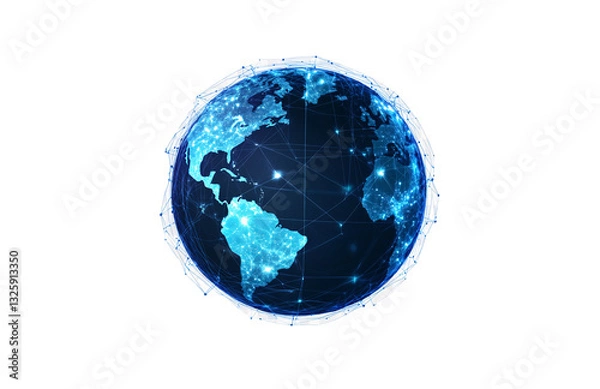 Fototapeta Blue Earth with global network connections, technology icon design vector illustration on a transparent background