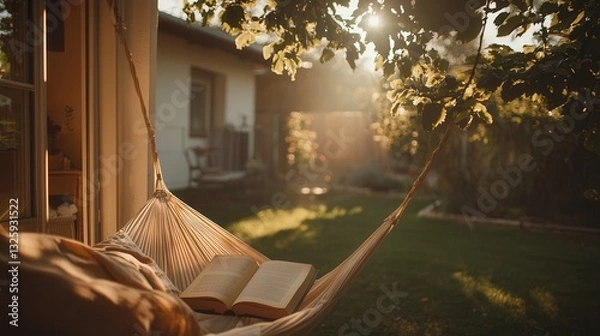 Obraz Serene Summer Relaxation Open Book in a Hammock