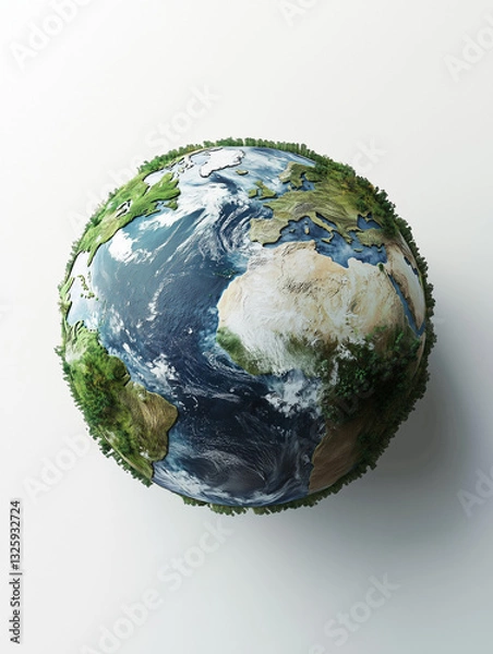 Fototapeta Realistic earth globe in 3D isolated on white background for earth day and earth hour poster design