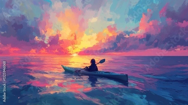 Obraz Sunset Kayaking Serenity: A Vibrant Water Journey