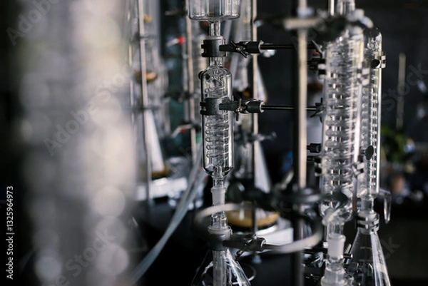 Fototapeta selective focus Glassware in the laboratory Soxhlet Extractor.Percolator-boiler and reflux, distillation flask on the heating element.Organic chemistry class.Pharmacy Extraction