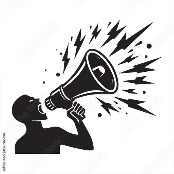 Obraz screaming megaphone announcement Silhouette on isolated white background