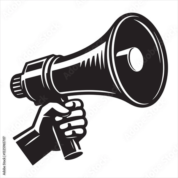 Obraz screaming megaphone announcement Silhouette on isolated white background