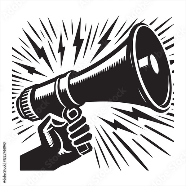 Obraz screaming megaphone announcement Silhouette on isolated white background