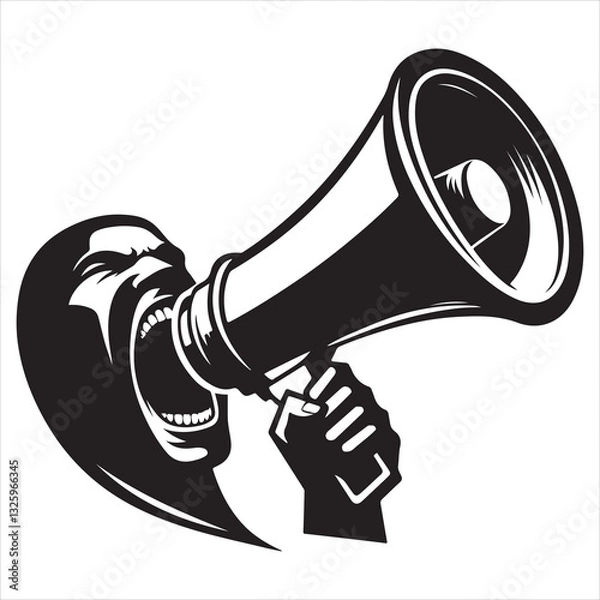 Obraz screaming megaphone announcement Silhouette on isolated white background