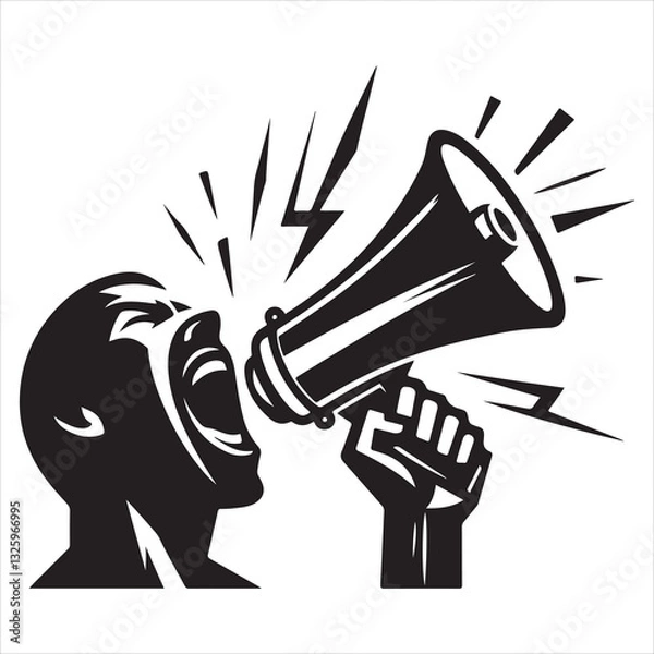 Obraz screaming megaphone announcement Silhouette on isolated white background