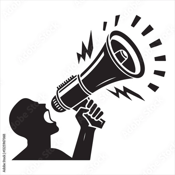 Obraz screaming megaphone announcement Silhouette on isolated white background