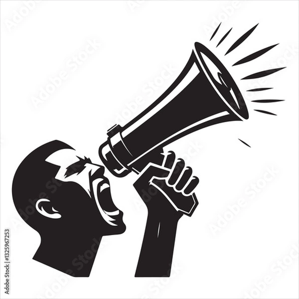 Obraz screaming megaphone announcement Silhouette on isolated white background