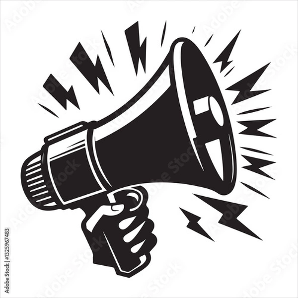 Obraz screaming megaphone announcement Silhouette on isolated white background