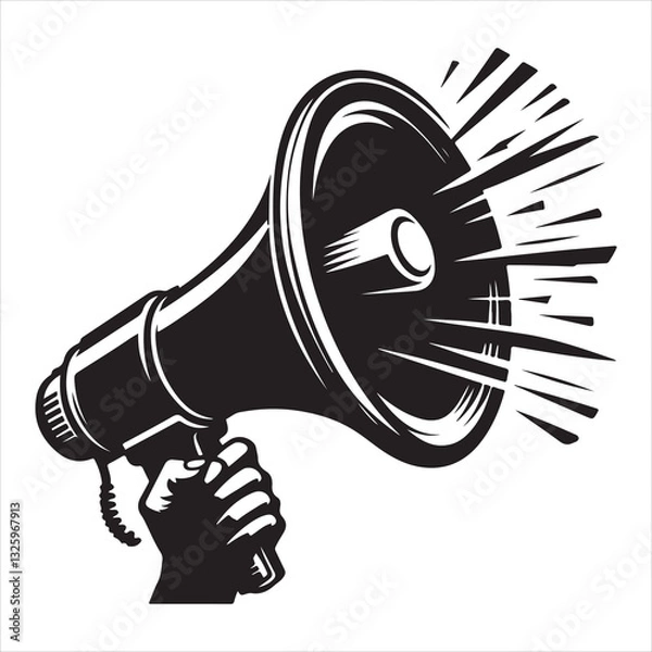 Obraz screaming megaphone announcement Silhouette on isolated white background