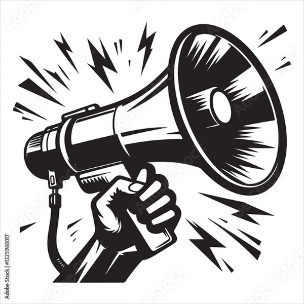 Obraz screaming megaphone announcement Silhouette on isolated white background