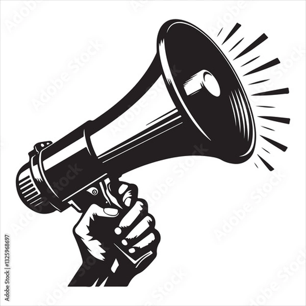 Obraz screaming megaphone announcement Silhouette on isolated white background