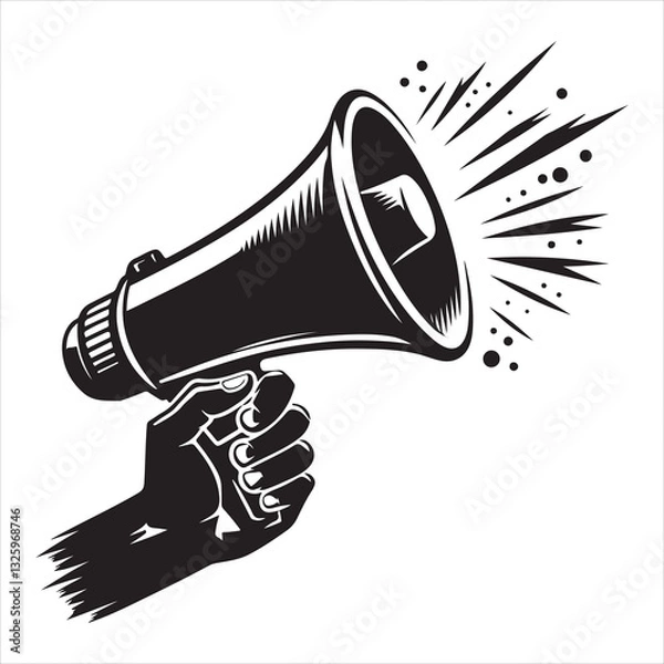 Obraz screaming megaphone announcement Silhouette on isolated white background