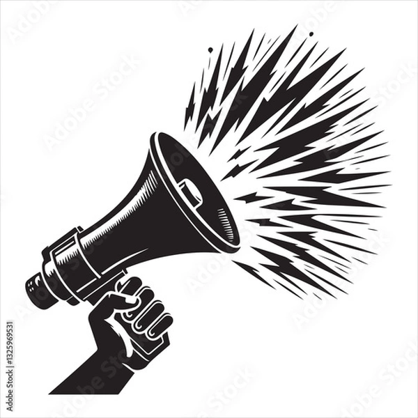 Obraz screaming megaphone announcement Silhouette on isolated white background