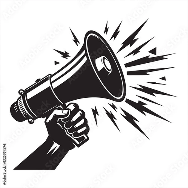 Obraz screaming megaphone announcement Silhouette on isolated white background