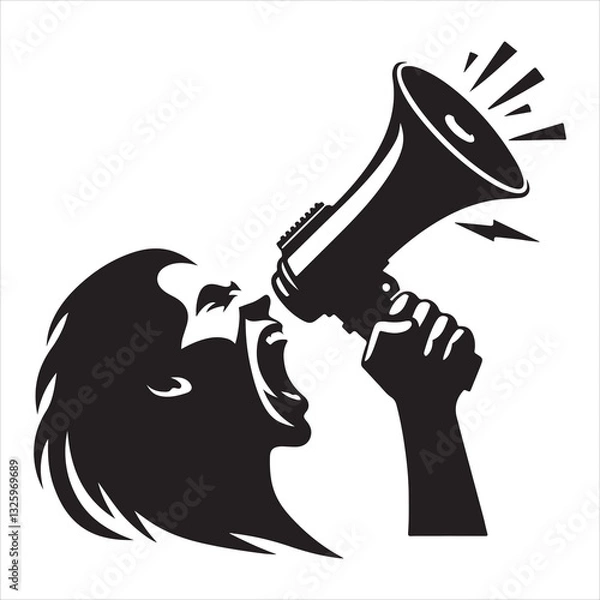 Obraz screaming megaphone announcement Silhouette on isolated white background