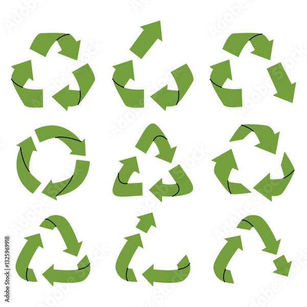 Obraz Set of vector recycling, upcycling and downcycling signs, isolated icons on white background. Green reuse symbols for ecological design, marking, product labeling. Zero waste lifestyle