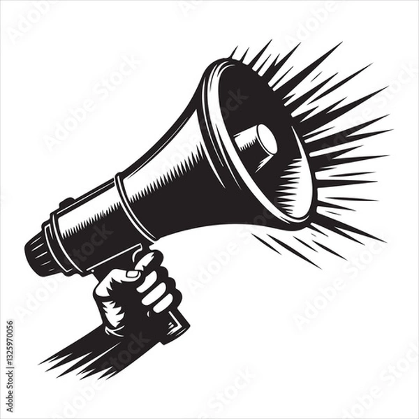 Obraz screaming megaphone announcement Silhouette on isolated white background
