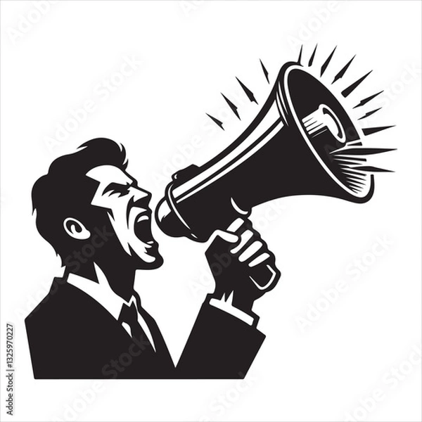 Obraz screaming megaphone announcement Silhouette on isolated white background