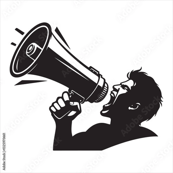 Obraz screaming megaphone announcement Silhouette on isolated white background
