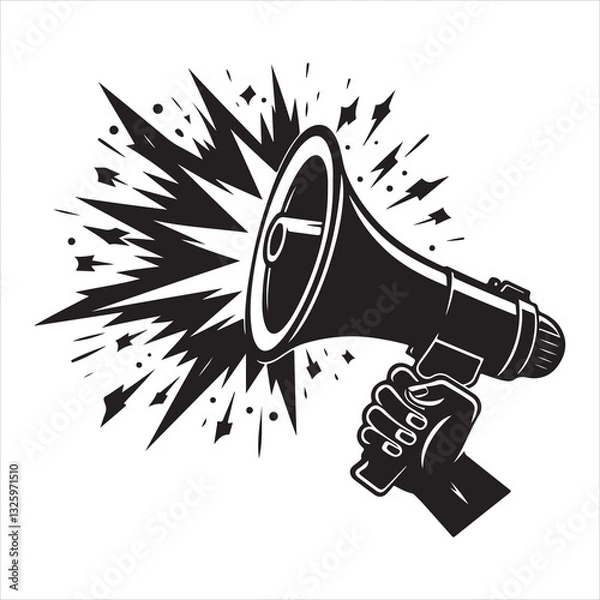 Obraz screaming megaphone announcement Silhouette on isolated white background
