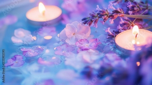 Obraz Serene Floating Flowers and Candles in Water
