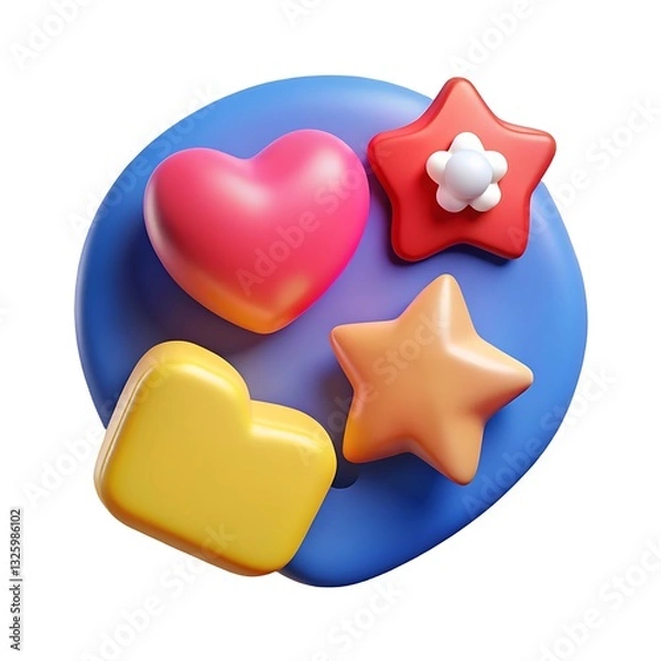 Obraz A Playful Collection Of Hearts And Stars Celebrating Joy And Positivity On A Vibrant Blue Backdrop With Smooth 3d Textures