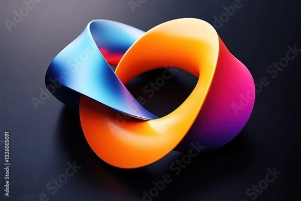 Obraz Abstract close-up of colorful Mobius strip on dark background. Infinity, connection, shape, modern.