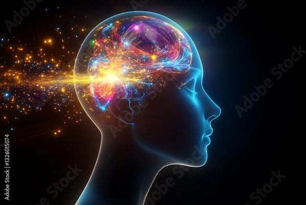 Fototapeta Thinking Mind Brainwaves emit brightly on a black background, concept idea use