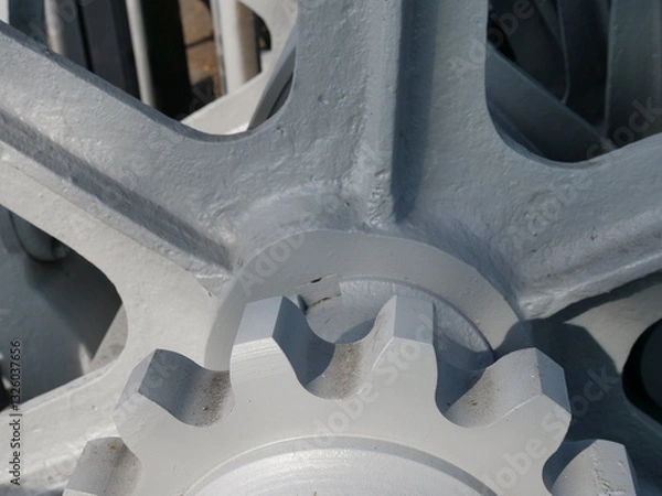 Fototapeta Subs view of a steel gear works over 100 years old for operating lockers. Now shut down. A piece of technology history.concept, construction, equipment, gear, machine, mechanical,