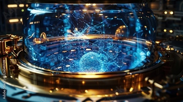 Obraz Quantum Computer Core with Entangled Qubits - 3D Tech Concept for Cryptography White Papers