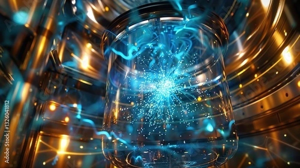 Fototapeta Quantum Computer Core with Entangled Qubits - 3D Tech Concept for Cryptography White Papers