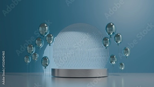 Fototapeta 3D Render A silver pedestal with a blue background