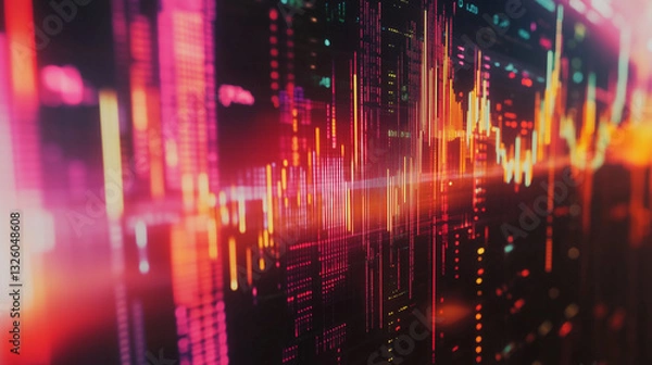 Fototapeta Bright financial chart with digital data and light effects