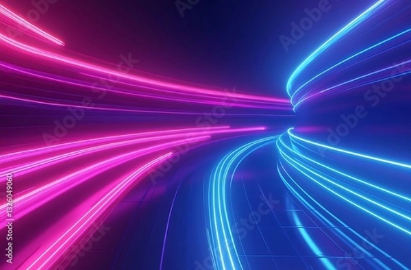 Fototapeta Futuristic abstract background with neon blue and pink glowing oval-shaped lines, high-speed motion effect, sharp focus, and professional studio lighting.