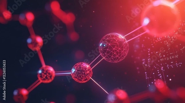 Fototapeta Abstract Visualization of Red Molecular Structures with Digital Network Connections and Glowing Points in a Vibrant Colorful Background