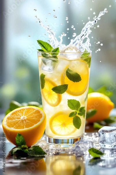 Obraz Verre de limonade fraîche avec citron et menthe