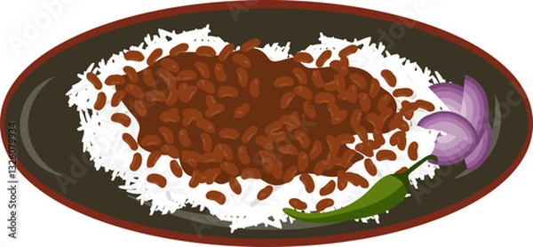 Fototapeta Illustration of Indian Food Rajma RIce Or Rajma Chawal On Platter