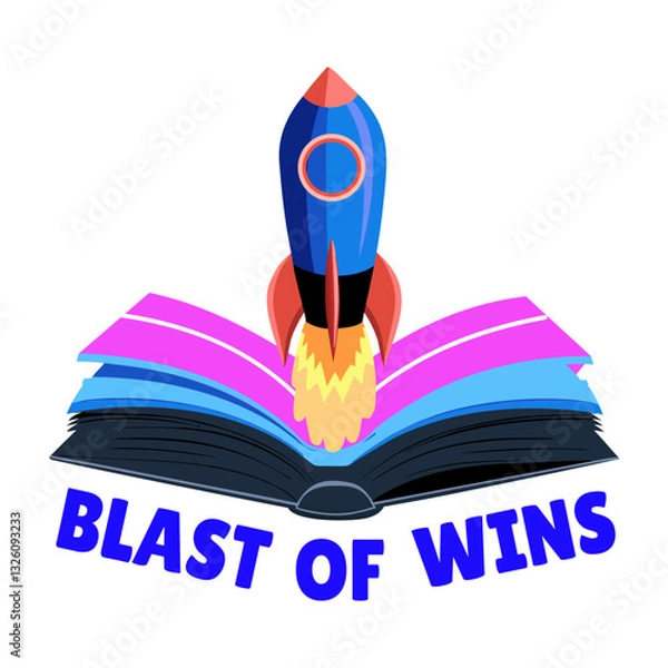 Fototapeta A flat sticker of a book with rocket depicting knowledge boost 
