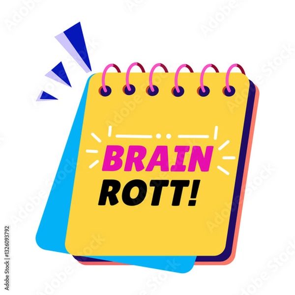 Fototapeta A flat sticker of a notebook with brain rot typography 