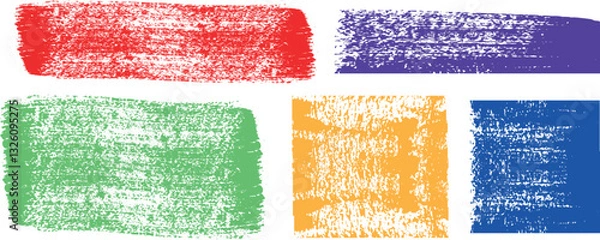 Fototapeta Hand drawn coloring dry brush strokes with noise texture .Hand drawn rectangles and line  shapes. Abstract texture frames for text and highlight. Text boxes, frames set. 